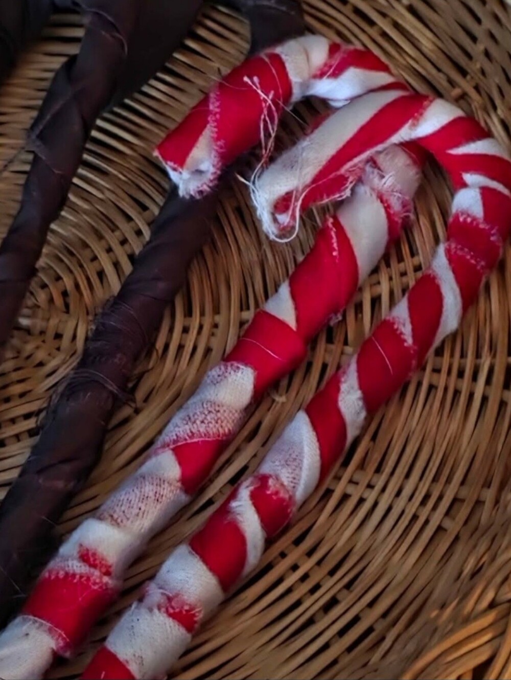 (7) Dark Chocolate And Vivid Peppermint Fabric Wrapped Candy Canes.